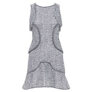 Chanel cotton tweed CC button ruffle dress